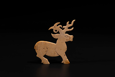 A rare Chinese calcified jade 'deer' pendant, Western Zhou