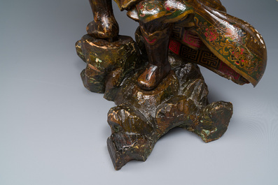 A large Japanese polychromed and gilt-lacquered wood figure of a divine general, Edo, dated 1623