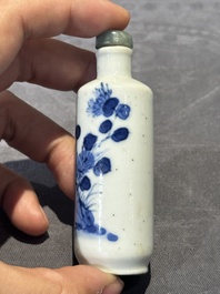 Nine Chinese blue and white snuff bottles, Kangxi and Qianlong mark, 19th C.