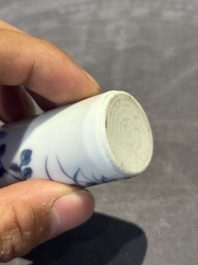 Nine Chinese blue and white snuff bottles, Kangxi and Qianlong mark, 19th C.
