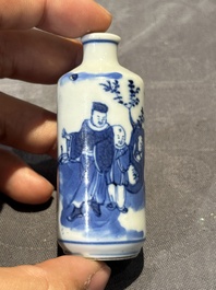 Nine Chinese blue and white snuff bottles, Kangxi and Qianlong mark, 19th C.
