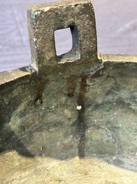 A Chinese archaic bronze tripod food vessel, 'ding 鼎', Han