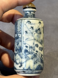 Three Chinese blue, white and copper-red snuff bottles, 19th C.