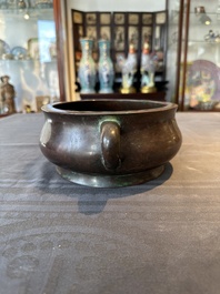 A large Chinese bronze censer, Xuande mark, Ming