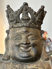 An important and large Chinese gilt bronze Buddha on a lotus throne, Ming