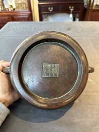 A large Chinese bronze censer, Xuande mark, Ming