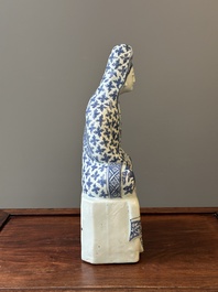 An exceptional Chinese blue and white porcelain figure of Guanyin, Wanli