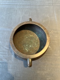 A large Chinese bronze censer, Xuande mark, Ming