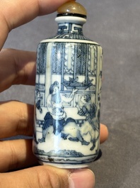 Three Chinese blue, white and copper-red snuff bottles, 19th C.