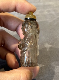 Eight Chinese jade, glass, agate and smoky quartz snuff bottles, 19/20th C.