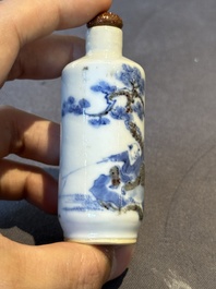 Two Chinese blue and white snuff bottles and two blue, white and copper-red snuff bottles, 19th C.