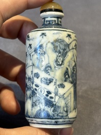 Three Chinese blue, white and copper-red snuff bottles, 19th C.