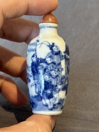 Two Chinese blue and white snuff bottles and two blue, white and copper-red snuff bottles, Yongzheng and Qianlong mark, 19th C.