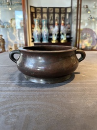A large Chinese bronze censer, Xuande mark, Ming