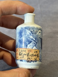 Two Chinese blue, white and copper-red snuff bottles, Chenghua mark, 19/20th C.