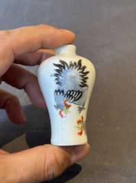 Three Chinese iron-red snuff bottles and one polychrome snuff bottle, Qianlong and Jie Mei Ya Zhi 介眉雅製 mark, 19th C.