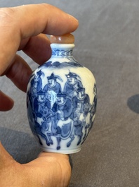Two Chinese blue and white snuff bottles and two blue, white and copper-red snuff bottles, Yongzheng and Qianlong mark, 19th C.