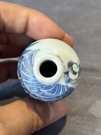 Two Chinese blue, white and copper-red snuff bottles, Yongzheng mark, 18/19th C.