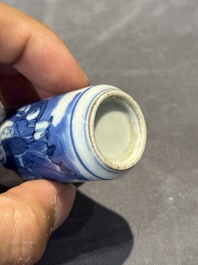Nine Chinese blue and white snuff bottles, Kangxi and Qianlong mark, 19th C.