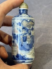 Three Chinese blue, white and copper-red snuff bottles, Yongzheng mark, 19/20th C.