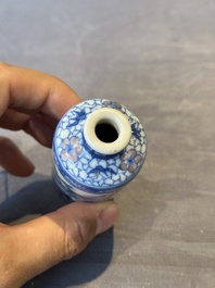 Three Chinese blue, white and copper-red snuff bottles, Yongzheng mark, 19/20th C.