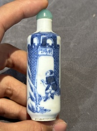 Six Chinese blue and white snuff bottles, 19th C.