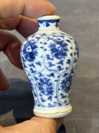 Two Chinese blue, white and copper-red snuff bottles, Yongzheng mark, 18/19th C.
