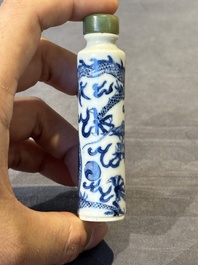 Three Chinese blue and white 'dragon' snuff bottles, 19th C.