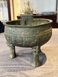 A Chinese archaic bronze tripod food vessel, 'ding 鼎', Han