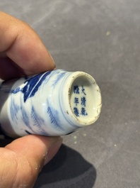 Nine Chinese blue and white snuff bottles, Kangxi and Qianlong mark, 19th C.