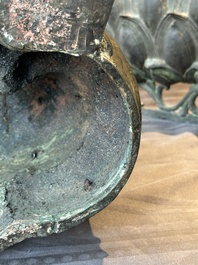 An important and large Chinese gilt bronze Buddha on a lotus throne, Ming