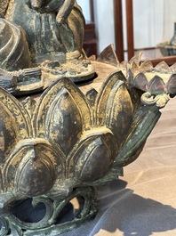 An important and large Chinese gilt bronze Buddha on a lotus throne, Ming