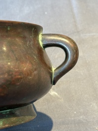 A large Chinese bronze censer, Xuande mark, Ming