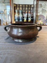 A large Chinese bronze censer, Xuande mark, Ming