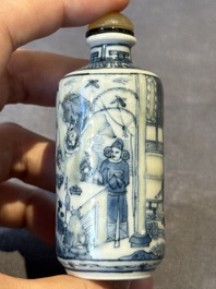 Three Chinese blue, white and copper-red snuff bottles, 19th C.