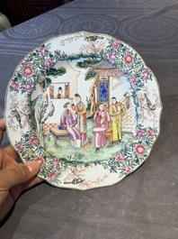 Two fine Chinese Canton famille rose 'mandarin subject' plates, Qianlong