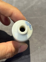 Nine Chinese blue and white snuff bottles, Kangxi and Qianlong mark, 19th C.