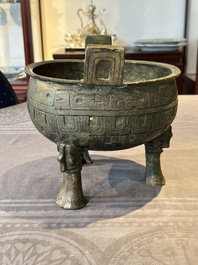 A Chinese archaic bronze tripod food vessel, 'ding 鼎', Han