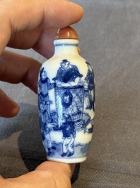 Two Chinese blue and white snuff bottles and two blue, white and copper-red snuff bottles, Yongzheng and Qianlong mark, 19th C.