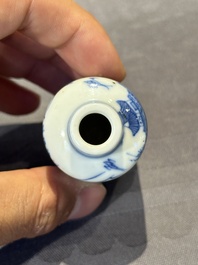 Two Chinese blue and white snuff bottles and a blue, white and copper-red snuff bottle, Yongzheng mark, 19th C.