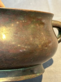 A large Chinese bronze censer, Xuande mark, Ming