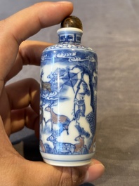 Three Chinese blue, white and copper-red snuff bottles, Yongzheng mark, 19/20th C.
