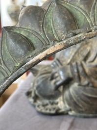 An important and large Chinese gilt bronze Buddha on a lotus throne, Ming