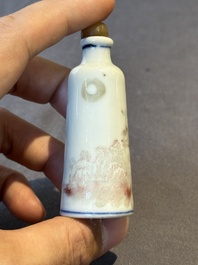 Two Chinese blue and white snuff bottles and two blue, white and copper-red snuff bottles, 19th C.