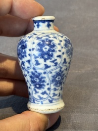 Two Chinese blue, white and copper-red snuff bottles, Yongzheng mark, 18/19th C.