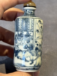 Three Chinese blue, white and copper-red snuff bottles, 19th C.