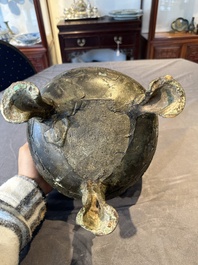 A Chinese archaic bronze tripod food vessel, 'ding 鼎', Han