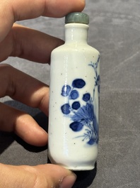 Nine Chinese blue and white snuff bottles, Kangxi and Qianlong mark, 19th C.