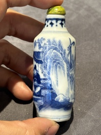 Nine Chinese blue and white snuff bottles, Kangxi and Qianlong mark, 19th C.