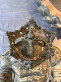 An important and large Chinese gilt bronze Buddha on a lotus throne, Ming